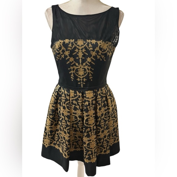 Taylor black and gold cocktail formal party mini dress Size 8 but size 6 fit - Picture 2 of 8
